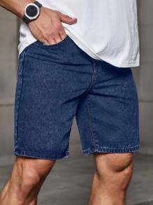 Manfinity Homme Men's Grey Distressed Denim Loose Shorts Jorts - Dark Wash - View 6