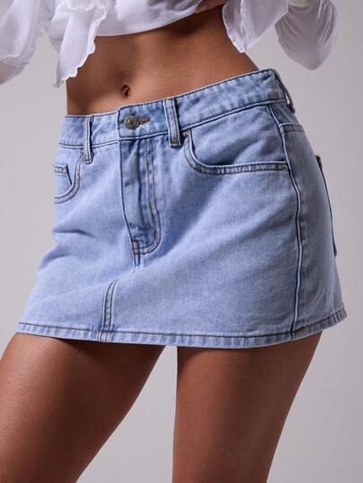 MUSERA Mid Rise Contrast Stitch Denim Mini Skirt Only Summer 90's Y2k Holiday Vacation Ibiza Festival Rave Concert Night Out Going Out Casual Chic Spring