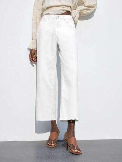 Maija Women's White Jeans Low-Rise Cropped Wide-Leg Trousers Summer Casual Outfits Old Money Style, Going Out,Autumn Outfits For Women, Christmas Women's Clothing