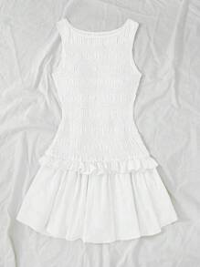 Sunnyshic 杏色荷叶边迷你连衣裙 - 白色 - 查看 3