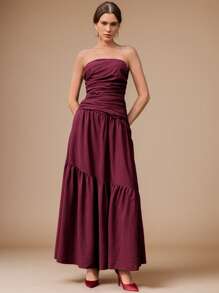 Anewsta Women's Elegant Modern Party/Date Night Ruched Bustier Hem Long Dress, Festival Going Out Vacation Outfits, Spring/Summer