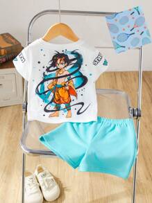 2pcs Set Baby Boys Cute Cartoon Pattern Short Sleeve T-Shirt And Shorts Set, Summer - Multicolor - View 10