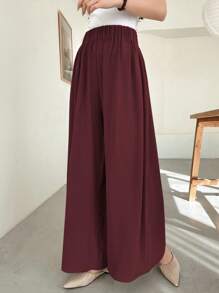 DAZY Women Textured Elastic Waist Loose Wide Leg Long Pants,Fall Clothes,Teacher Pants