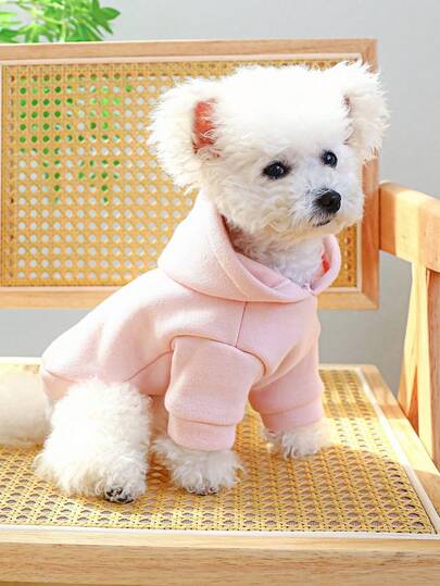 1 件宠物服装，狗和猫服装，秋冬季保暖连帽运动衫，舒适柔软，小型/中型犬，粉色