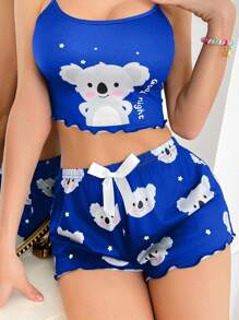 DUSKBASE Short de dormir de mujer con decoración de lazo con diseño de koala - Multicolor - Ver 4