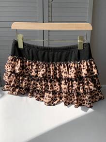SHEIN EZwear Women's Leopard Print Ruffle Hem Skirt, Fashion For Summer