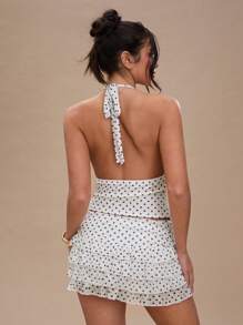 SHEIN BAE Kvinnors prickiga volangfåll mini kjol, sexig och sommar - Vitt - Visa 2