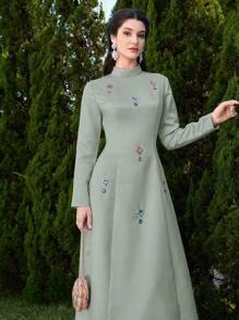 Modelyn Women's Elegant Diamond Decor Stand Collar Dress