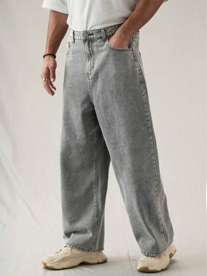 Manfinity Denimwave Men's Light Grey Loose Wide Leg Baggy Jeans