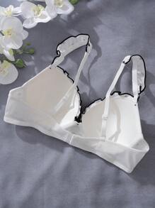 Dream Adore Fresh, Innocent, Cute Polka Dot Bow Contrast Color 3/4 Cup Underwired Molded Cup Bra With Ruffle Trim, Women's Lingerie Bra In Black & White Bowknot