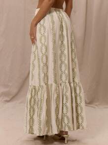 MUSERA Drawstring Front Low Rise Patterned Floaty Maxi Skirt Only Summer Vacation Holiday Elegant Beachwear Boho Romantic Ibiza Mineral Party - Multicolor - View 4