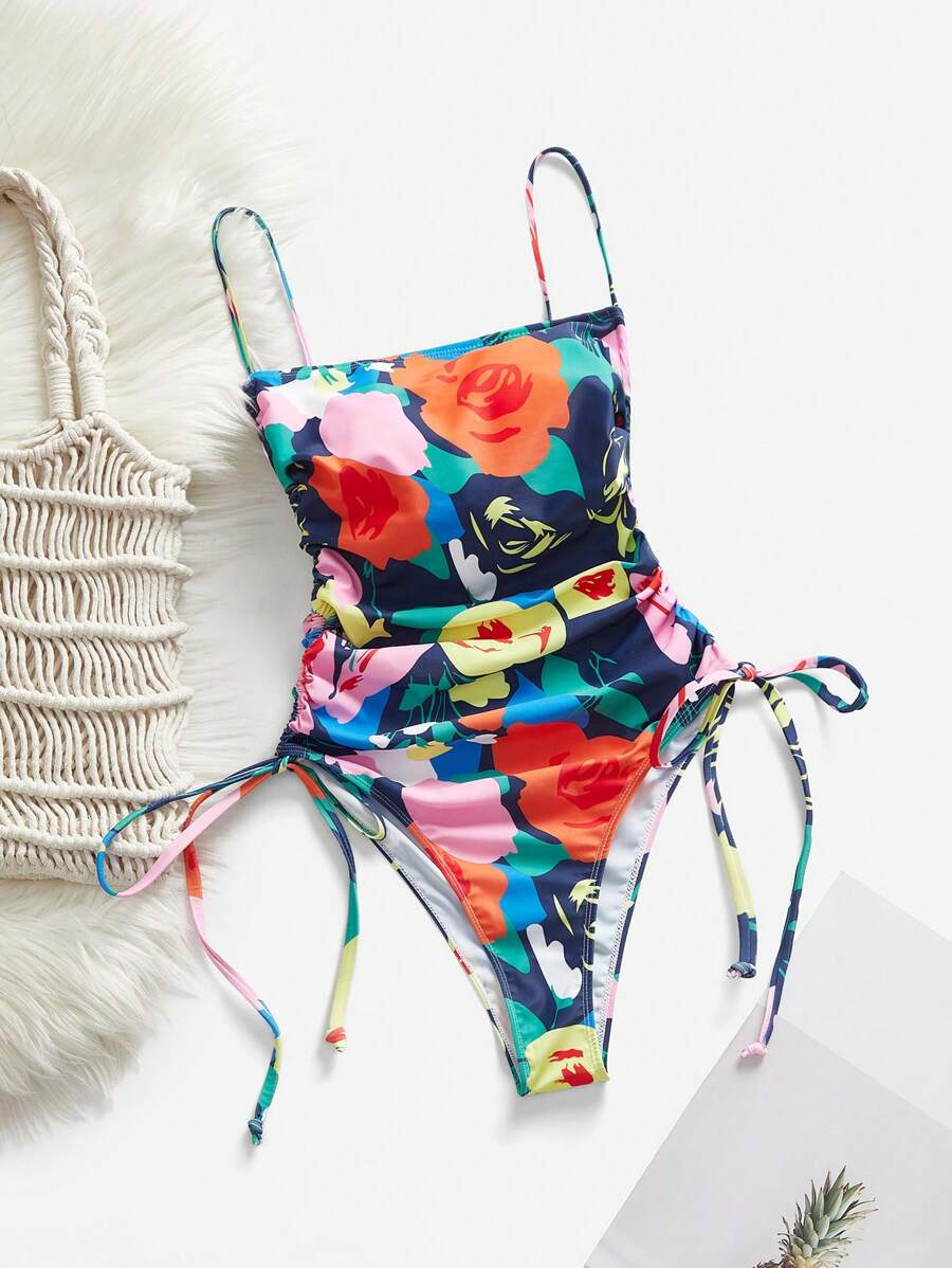 SHEIN VCAY Costume da bagno intero con laccetti laterali a fiori per donna