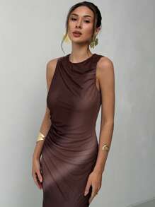 Aloruh Abito a collo alto senza maniche aderente e longuette con stampa tie-dye per donna