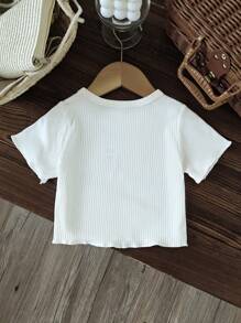 Baby Girl/Infant Casual Bow Knitted Short Sleeve Cropped Tee Shirt, Spring/Summer - White - View 2