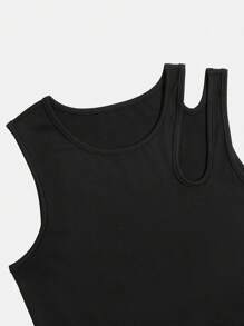 Teen Girl Spaghetti Strap Denim Ripped Shorts 2 Pieces Outfit - Black - View 8