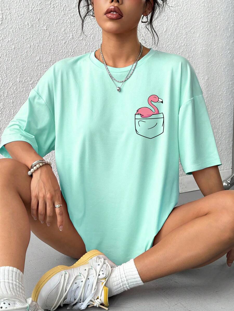 INAWLY Solid Color Round Neck Simple Fashion Short Sleeve T-Shirt, Suitable For Summer - Mint Green - View 1