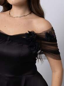 SHEIN Clasi Plus Size Elegant Party 3D Floral Decor Mesh Patchwork Dress - Black - View 5