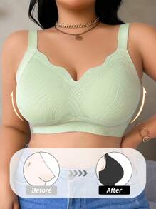 1pc Women Plus Size Seamless Wireless Bra, Lift - Green - View 1