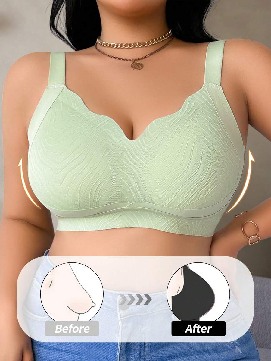 1pc Women Plus Size Seamless Wireless Bra, Lift - Green - View 1