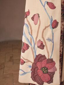 MOTF PREMIUM EMBROIDERY FLORAL PATTERN PEAK COLLAR LONGLINE OVERCOAT - White - View 3