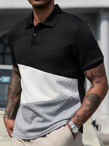Manfinity Homme 男式拼色纹理面料休闲 POLO 衫 - 彩色 - 查看 4