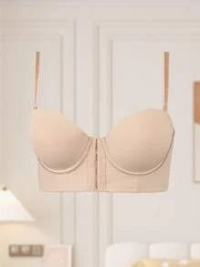 SHEIN LustreForm Áo ngực có gọng có thể tháo rời, khóa cài phía trước, nâng ngực nhỏ, dây đeo vai không dây và có thể tháo rời, mặc được trong mọi dịp, bao gồm dây đeo thường và trong suốt, gói đơn - Màu be - Xem 3