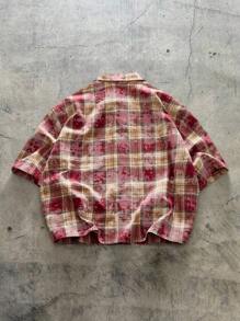 AXEPEAK Men's Loose Plaid Short Sleeve Woven Shirt, Streetwear Ready - Multicolor - View 2