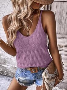 EMERY ROSE Women's Solid Color Casual Loose Knit Camisole Top - Purple - View 6