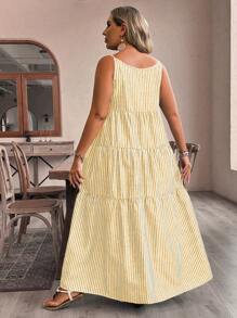 SHEIN VCAY Plus Size Casual Striped Sleeveless Dress,Beach Dress Sundress,Holiday Outfits Boho