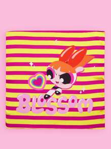 THE POWERPUFF GIRLS X SHEIN 复古混色花朵与条纹图案方形围巾 - 黃色 - 查看 2