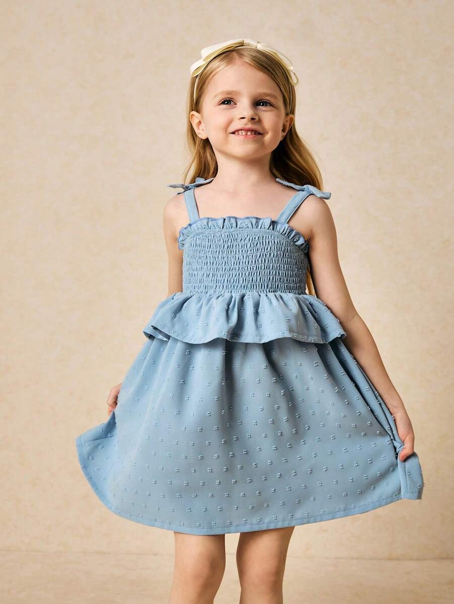 SHEIN Vestido elegante azul con volantes y tirantes para niña, primavera/verano - Azul - Ver 1