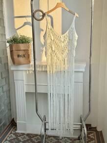 Comfortcana Robe pull oversize en crochet ajouré abricot, mode minimaliste, convient pour l'été - Nude - Voir 2