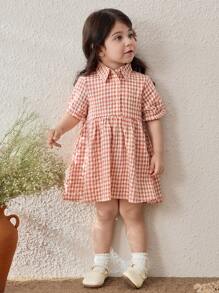 Blossori 女婴春夏橙色格子衬衫裙 - 彩色 - 查看 7