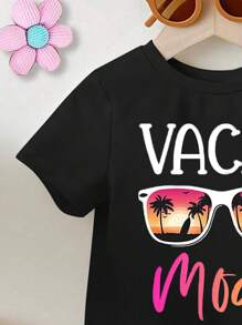 SHEIN Playful Pals Baby Girl Summer Casual Sunglasses And Letter Print Round Neck Short Sleeve T-Shirt And Flared Pants Set - Multicolor - View 6