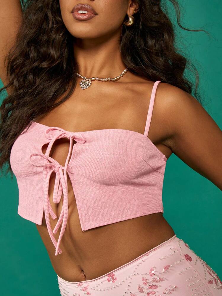 MISSGUIDED Adjustable Straps Stretch Knit Crop Cami Top