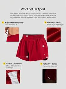 GLOWMODE 2.5 英寸 VitalSwift 超轻吸汗中腰可调节抽绳腰部反光跑步短裤内置防臭内衣后拉链口袋高强度健身跑步训练春夏 - 紫紅色 - 查看 2
