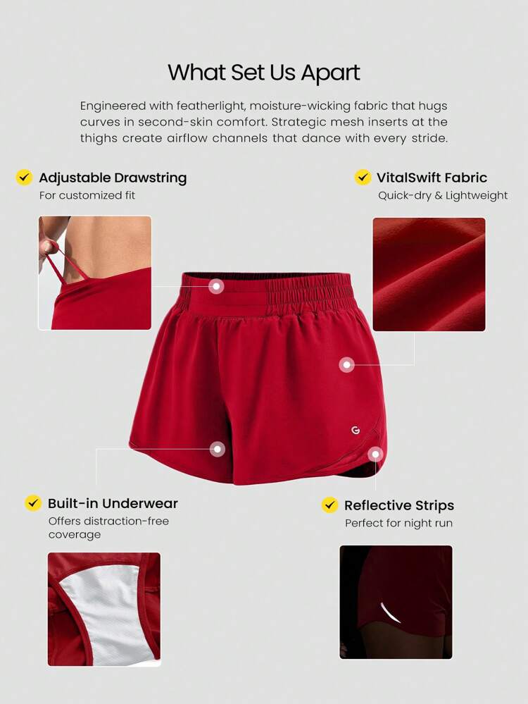 2.5" RefreshRun Shorts VitalSwift Ultralight Sweat-Wicking Mid-Rise Waist Adjustable Drawstring Waist Reflective Running Shorts With Built-In Anti-Odor Underwear Back Zip Pocket High Impact Workout Running Training Spring Summer