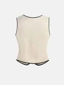 Girlism Teen Girl Spring And Summer Girl's Lace-Up Cardigan Suit, Contrasting Color Bow, Girl's Top, Solid Color Casual Loose Trousers, Girl's Two Pieces Set, Daily Casual, Workplace Commuting Wear,Girls Valentines Outfit,Teen Girl Dresses,Mom And Daughter Matching,Valentine Day~Clean Girl,Cute - Khaki - View 4