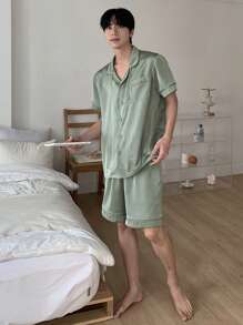 DAZY Conjunto de pijama de verano para hombres con estampado de letras en verde