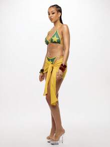 SUMWON WOMEN Beach Mesh Wrap Sarong Coverup Mini Skirt Side-Tie Pool Party Resort Wear Summer Vacation Beachwear Festival Fashion Hawaiian Style Tropical Swimsuit Cover Up - Yellow - View 4