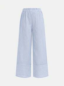 Nova Glow Tween Girls Vacation Casual Woven Blue Striped Cami Top & Wide Leg Pants Set