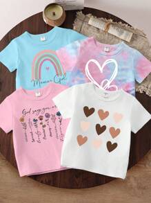 Kaos Anak Perempuan Muda Simpul Geometris Hati Huruf Slogan Casual - MultiWarna - View 2