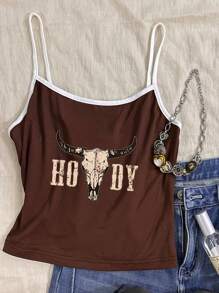 Attitoon 3pcs Women's Casual Versatile Solid Color Tank Top With Cat, Music, And Western Pattern Prints, Suitable For Summer,Rave Top Back To School