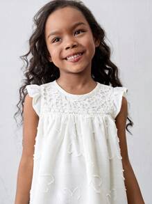 Maija Kids Maija Kids 年轻女孩休闲纹理拼接盖袖圆领宽松背心，适合户外、居家、返校、度假、春夏季