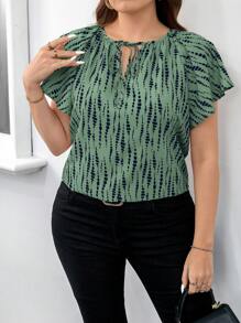 SHEIN Clasi Elegantes apricotfarbenes bedrucktes Hemd in Große Größen, minimalistisch & modisch, geeignet für den Sommer