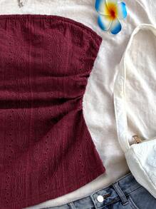 Soleia Áo bó sát không tay không đối xứng cho kỳ nghỉ của phụ nữ, màu đỏ tía có họa tiết, thiết kế xẻ tà, ôm vừa vặn, thích hợp cho tiệc tùng, lãng mạn, hẹn hò, trà chiều, kỳ nghỉ thành phố - Màu Đỏ Sâu - Xem 6