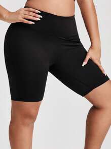 Seamluxe SHEIN Sport Sport-Leggings mit großer Taille und weitem Gummiband in großen Größen, Biker Shorts