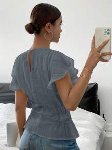 Siren Gaze Blusa casual con cuello redondo y volantes, cintura recogida, para mujer, de verano