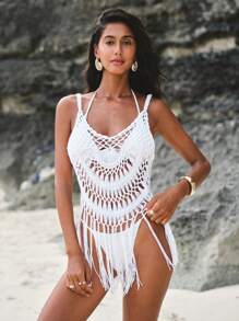 Opulessa Sexy Camisole für den Urlaub mit einfarbigem Hohlsaum und Quaste für Damen