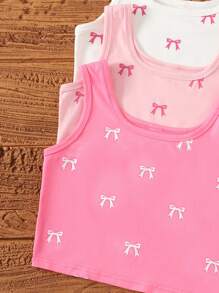 3pcs/Set Tween Girls Cute Bow Decor Camisole Tank Top, Casual Versatile Daily Wear - Multicolor - View 5